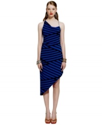 Inspired by the bold style of Brasil, graphic stripes and an asymmetrical hem add statement style to this Bar III dress -- perfect for a summer soiree! Inspired by the bold style of Brasil, graphic stripes and an asymmetrical hem add statement style to this Bar III dress -- perfect for a summer soiree!