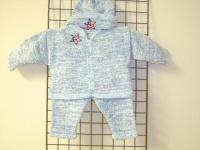 Cpk43, Knitted on Hand Knitting Machine Then Finished By Hand Crochet Infant Boys Outfit, Containing Blue Chenille with Denim Cotton Tweed Cardigan Sweater, Hat Set Trimmed with Star American Flag Cpk43, Knitted on Hand Knitting Machine Then Finished By Hand Crochet Infant Boys Outfit, Containing Blue Chenille with Denim Cotton Tweed Cardigan Sweater, Hat Set Trimmed with Star American Flag