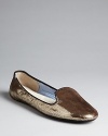 Chic smoking flats go glam in rich metallic in these Charles Philip flats.
