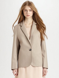 Chic tailoring at its best, this lightweight jacket with a hint of cashmere has back vents for mobility and raw edges for a modern touch. Notched shawl collarButton frontInterior patch pocketLong sleeves with buttoned cuffsBack ventsAbout 27 from shoulder to hem75% virgin wool/20% other fibers/5% cashmereDry cleanImportedModel shown is 5'10 (177cm) wearing US size 4. Chic tailoring at its best, this lightweight jacket with a hint of cashmere has back vents for mobility and raw edges for a modern touch. Notched shawl collarButton frontInterior patch pocketLong sleeves with buttoned cuffsBack ventsAbout 27 from shoulder to hem75% virgin wool/20% other fibers/5% cashmereDry cleanImportedModel shown is 5'10 (177cm) wearing US size 4.