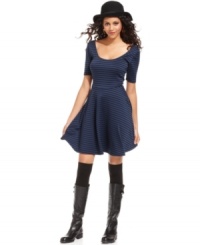 With a flirty A-line shape, this Bar III striped dress is perfect for a feminine fall look!