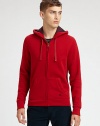 Soft heathered jersey in a casual zip-front essential, styled with signature check lining.Zip-frontAttached drawstring hoodWaist kangaroo pockets60% cotton/40% polyesterDry cleanImported