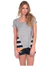 Vintage Havana Womens Stripe Back Hi-Lo Tee - grey/navy/orange - Medium