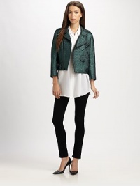 A dazzling update on the essential moto-jacket articulate in textured metallic tweed.Notched-collarEpaulettesAsymmetric zipperFlap pocket54% acrylic/32% polyester/12% metallic fibers/2% woolDry cleanImportedModel shown is 5'11 (180cm) wearing US size Small. A dazzling update on the essential moto-jacket articulate in textured metallic tweed.Notched-collarEpaulettesAsymmetric zipperFlap pocket54% acrylic/32% polyester/12% metallic fibers/2% woolDry cleanImportedModel shown is 5'11 (180cm) wearing US size Small.