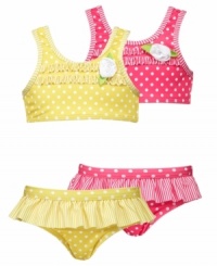 Sun spots. Fun polka dots and stripes make this the perfect two-piece swimsuit to show off her bubbly personality. Sun spots. Fun polka dots and stripes make this the perfect two-piece swimsuit to show off her bubbly personality.