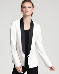 Dress up streamlined separates and downtown denim alike with a sleek Aqua tuxedo blazer-endlessly cool and sophisticated in color block or a solid hue. Dress up streamlined separates and downtown denim alike with a sleek Aqua tuxedo blazer-endlessly cool and sophisticated in color block or a solid hue.
