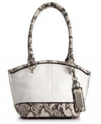 Upgrade any summer ensemble instantly with this breezy, contemporary carryall from Tiganello. Sumptuous soft leather is adorned with an array of chic details, such as posh python print, shiny silver-tone hardware and signature key chain, while plenty of pockets and compartments organize the interior. Upgrade any summer ensemble instantly with this breezy, contemporary carryall from Tiganello. Sumptuous soft leather is adorned with an array of chic details, such as posh python print, shiny silver-tone hardware and signature key chain, while plenty of pockets and compartments organize the interior.