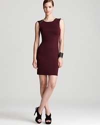 This form fitting Aqua dress offers feminine style on a show-it-off silhouette. Exposed zip details at the shoulders add a touch of edge. This form fitting Aqua dress offers feminine style on a show-it-off silhouette. Exposed zip details at the shoulders add a touch of edge.