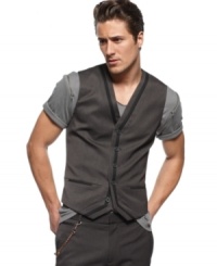 Mix-and-match your look from casual to refined with dress and t-shirts underneath this stylish vest from INC International Concepts. Mix-and-match your look from casual to refined with dress and t-shirts underneath this stylish vest from INC International Concepts.