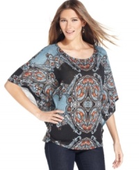 An intricate print ups the ante on a casual classic from Style&co. This fluid, floating top was made for pairing with jeans. An intricate print ups the ante on a casual classic from Style&co. This fluid, floating top was made for pairing with jeans.