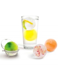 Fill, freeze and fawn over these spill-proof three-inch round ice balls that fit into the nooks and crannies of your freezer and act as the perfect accent for any cocktail, punch bowl or pitcher. Add some flair to your drinks by filling the orbs with fruit, mint leaves, juice or more for an unexpected burst of flavor. 1-year warranty. Fill, freeze and fawn over these spill-proof three-inch round ice balls that fit into the nooks and crannies of your freezer and act as the perfect accent for any cocktail, punch bowl or pitcher. Add some flair to your drinks by filling the orbs with fruit, mint leaves, juice or more for an unexpected burst of flavor. 1-year warranty.