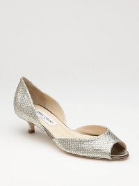From the 24:7 Collection. A demurely heeled peep-toe silhouette articulated in shimmering glitter fabric.Self-covered heel, 1½ (40mm) Peep toe Leather lining and sole Padded insole Fabric: 53% cotton/26% nylon/18% PVC/3% polyester Made in ItalyOUR FIT MODEL RECOMMENDS ordering true size. From the 24:7 Collection. A demurely heeled peep-toe silhouette articulated in shimmering glitter fabric.Self-covered heel, 1½ (40mm) Peep toe Leather lining and sole Padded insole Fabric: 53% cotton/26% nylon/18% PVC/3% polyester Made in ItalyOUR FIT MODEL RECOMMENDS ordering true size.