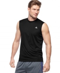 Get gym-ready in an instant. This sleeveless tee from adidas is the right way to stock your locker. Get gym-ready in an instant. This sleeveless tee from adidas is the right way to stock your locker.