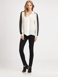 Contrasting mesh paneling gives this airy silk blouse an urban-hip vibe. Point collarHidden button frontMesh-trim long sleeves with buttoned cuffsMesh backSilkDry cleanImportedModel shown is 5'10 (177cm) wearing US size Small. Contrasting mesh paneling gives this airy silk blouse an urban-hip vibe. Point collarHidden button frontMesh-trim long sleeves with buttoned cuffsMesh backSilkDry cleanImportedModel shown is 5'10 (177cm) wearing US size Small.