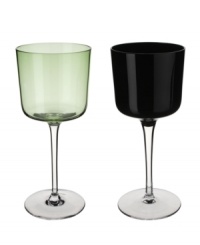 Perfect for your favorite vintage, these sleek glasses feature black and green hues for a festive touch. The modern shape and simple design make this stemware collection ideal for any gathering. Perfect for your favorite vintage, these sleek glasses feature black and green hues for a festive touch. The modern shape and simple design make this stemware collection ideal for any gathering.