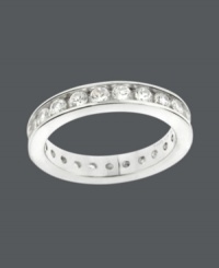 Eternal style at an affordable price! B. Brilliant's luxurious wedding band features channel-set, round-cut cubic zirconias (1-1/10 ct. t.w.) set in sterling silver. Sizes 6 and 7. Eternal style at an affordable price! B. Brilliant's luxurious wedding band features channel-set, round-cut cubic zirconias (1-1/10 ct. t.w.) set in sterling silver. Sizes 6 and 7.