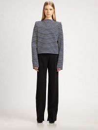 This crisply tailored slim-leg silhouette with finished with slightly longer front hems.Self waistband with belt loopsLonger front hemConcealed side zipInseam, about 3555% polyester/45% woolDry cleanMade in Italy of imported fabricModel shown is 5'9½ (176cm) wearing US size 4. This crisply tailored slim-leg silhouette with finished with slightly longer front hems.Self waistband with belt loopsLonger front hemConcealed side zipInseam, about 3555% polyester/45% woolDry cleanMade in Italy of imported fabricModel shown is 5'9½ (176cm) wearing US size 4.