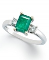Enviable green hues. This vibrant 14k white gold ring features an emerald-cut emerald (3/4 ct. t.w.) and round-cut diamond side stones (1/5 ct. t.w.).
