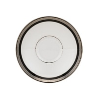 Intricately textured platinum rings on pure white china paired with the fashionably modern look of ebony creates a new sophistication for your table. Intricately textured platinum rings on pure white china paired with the fashionably modern look of ebony creates a new sophistication for your table.