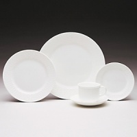 This eclectic service with its beautifully-detailed basket-style relief is an everyday white china for those who appreciate the unique. Bone china. This eclectic service with its beautifully-detailed basket-style relief is an everyday white china for those who appreciate the unique. Bone china.