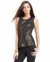 Alfani's top is just in time for the season's celebrations--wear this petite metallic peplum look to your next soiree!