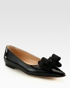 Elaborate silk-blend bow and signature point toe characterize a gleaming patent leather ballet flat. Patent leather upperLeather lining and solePadded insoleMade in ItalyOUR FIT MODEL RECOMMENDS ordering one half size up as this style runs small. 