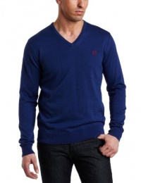 Fred Perry Men's V-Neck Sweater, Royal Marl/Blood/Porcelain, Large Fred Perry Men's V-Neck Sweater, Royal Marl/Blood/Porcelain, Large