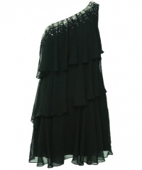 Calvin Klein Women's Tiered One Shoulder Embellished Dress Black Calvin Klein Women's Tiered One Shoulder Embellished Dress Black