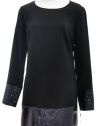 Trina Turk Black Sonya Long Sleeve Tunic Dress With Sequin Cuff and Hem 6