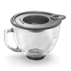Compatible with all tilt-head stand mixers, this glass bowl features a molded handle, convenient pouring spout and easy to read graduated measurement markings.