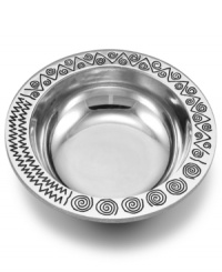 Snack with style! With a pattern inspired by the popular music of Jamaica, this dipping bowl combines sleek metal with fun, festive design in a serving piece that is formal enough for dinner parties but casual and durable enough for daily use. Snack with style! With a pattern inspired by the popular music of Jamaica, this dipping bowl combines sleek metal with fun, festive design in a serving piece that is formal enough for dinner parties but casual and durable enough for daily use.
