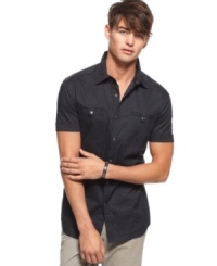 Stitch detailing makes a simple style statement on this casual button front shirt from Kenneth Cole Reaction. Stitch detailing makes a simple style statement on this casual button front shirt from Kenneth Cole Reaction.