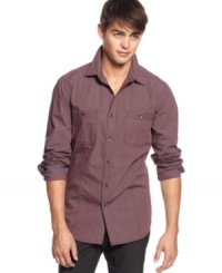 This workshirt from Kenneth Cole Reaction gets the job done for you when it comes to casual style. This workshirt from Kenneth Cole Reaction gets the job done for you when it comes to casual style.