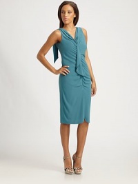 Matte crepe provides the quintessential backdrop for this elegant shift with subtle pleating and ruching.V-neckSleevelessCascading ruffle along ruched centerPull-on styleAbout 28 from natural waist92% polyester/8% elastaneDry cleanImported Model shown is 5'10 (177cm) wearing US size 4. Matte crepe provides the quintessential backdrop for this elegant shift with subtle pleating and ruching.V-neckSleevelessCascading ruffle along ruched centerPull-on styleAbout 28 from natural waist92% polyester/8% elastaneDry cleanImported Model shown is 5'10 (177cm) wearing US size 4.