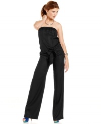 A hot alternative to a dress, pair this wide-leg GUESS? jumpsuit with sky-high platforms for a night on the town! A hot alternative to a dress, pair this wide-leg GUESS? jumpsuit with sky-high platforms for a night on the town!