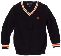 Fred Perry Boys 2-7 Kids Tipped V-Neck Sweater, Navy/Oatmeal Marl/Rust, 7/8 Fred Perry Boys 2-7 Kids Tipped V-Neck Sweater, Navy/Oatmeal Marl/Rust, 7/8