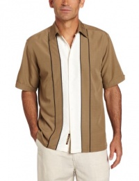 Cubavera Men's Short Sleeve Tri Panel Pickstitch Point Collar Shirt