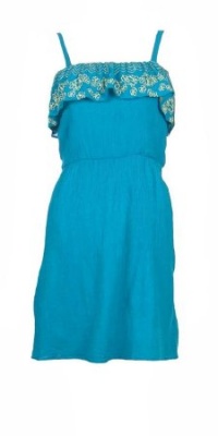 Aqua Embroidered Ruffle Sun Dress Turquoise L [Apparel] [Apparel] [Apparel]