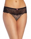 Betsey Johnson Women's Stretch Mesh and Lace Low Rise Thong, Layla Leopard Skinny Dip, Medium