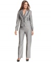 Unique details give Nine West's petite suit an edge: contrasting trim and peaked lapels evoke classic menswear style, while structured tailoring ensures a feminine fit.