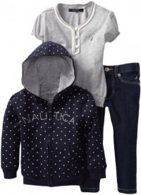 Nautica Sportswear Kids Girls 2-6X Short Sleeve Knit Top And Denim Jean Fleece Dot Hoodie Set, New Sport Navy, 4T Nautica Sportswear Kids Girls 2-6X Short Sleeve Knit Top And Denim Jean Fleece Dot Hoodie Set, New Sport Navy, 4T
