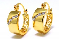 Stunning Filigree Accented 14k Yellow Gold Filled Clear White Swarovski Crystal Elements Huggie Hoop Earrings, 0.57 Inches Stunning Filigree Accented 14k Yellow Gold Filled Clear White Swarovski Crystal Elements Huggie Hoop Earrings, 0.57 Inches