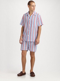Classic-fitting loungewear set in lightweight cotton batiste for ultimate comfort. Machine wash. Imported.SHIRTButtonfrontSpread collarChest patch pocketSHORTSButton flyAdjustable two-button waistNo pocketsInseam, about 3½ Classic-fitting loungewear set in lightweight cotton batiste for ultimate comfort. Machine wash. Imported.SHIRTButtonfrontSpread collarChest patch pocketSHORTSButton flyAdjustable two-button waistNo pocketsInseam, about 3½