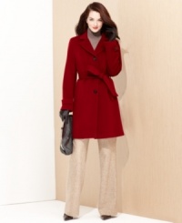 Anne Klein's cozy coat mixes warm wool with luxurious cashmere for a soft touch. A self-tied belt defines the waist of this classic silhouette.