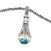 925 Silver & Blue Topaz Long Fancy Drop Pendant with 14k Gold Accents 925 Silver & Blue Topaz Long Fancy Drop Pendant with 14k Gold Accents