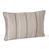 The dobby stripes in shades of taupe and vanilla bordered by raised satin on this Hudson Park decorative pillow evoke modern simplicity and sophistication.