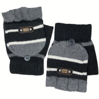 Men's Striped Pop-Top Convertible Knitted Acrylic Fingerless Mitten Gloves - Black Men's Striped Pop-Top Convertible Knitted Acrylic Fingerless Mitten Gloves - Black