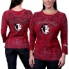 NCAA Florida State Seminoles (FSU) Ladies Allover Three Quarter Sleeve Rhinestone T-Shirt - Garnet (X-Large)