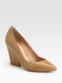 A chunky block heel defines this point toe silhouette of glossy patent leather. Self-covered heel with metal plate insert, 3½ (90mm)Patent leather upperPoint toeLeather lining and solePadded insoleImported A chunky block heel defines this point toe silhouette of glossy patent leather. Self-covered heel with metal plate insert, 3½ (90mm)Patent leather upperPoint toeLeather lining and solePadded insoleImported