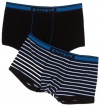 Papi Men's Two-Pack Stretch Stripe Brazilian Trunk, Black/Lago Blue, Small